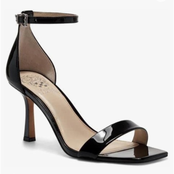 Vince Camuto Enella Ankle Strap Heeled Sandal Black Patent Leather Size 9.5 - Picture 1 of 5